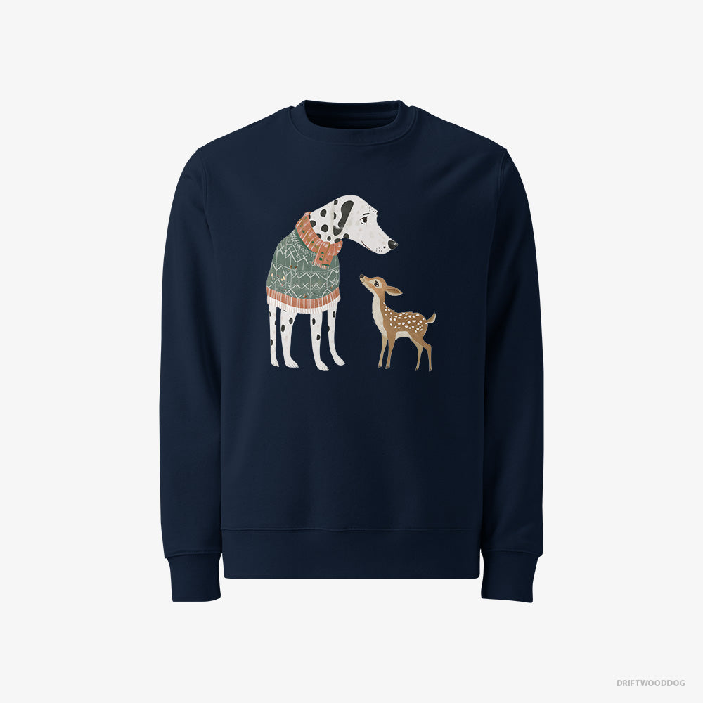 Dalmatian Sweatshirt – Men Navy Sweatshirt Classic – with a Playful Reindeer (on White Background)