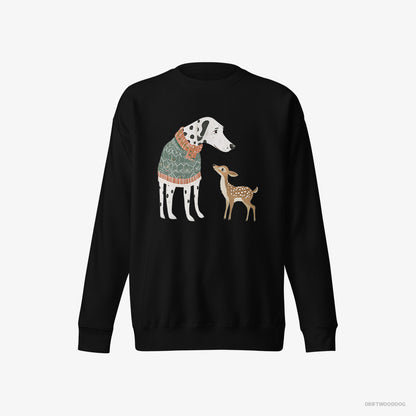 Dalmatian Sweatshirt – Men Black Sweatshirt Eco-Friendly – with a Playful Reindeer (on White Background)