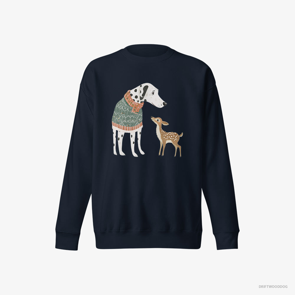 Dalmatian Sweatshirt – Men Navy Sweatshirt Eco-Friendly – with a Playful Reindeer (on White Background)