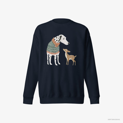 Dalmatian with a Playful Reindeer Navy Sweatshirt