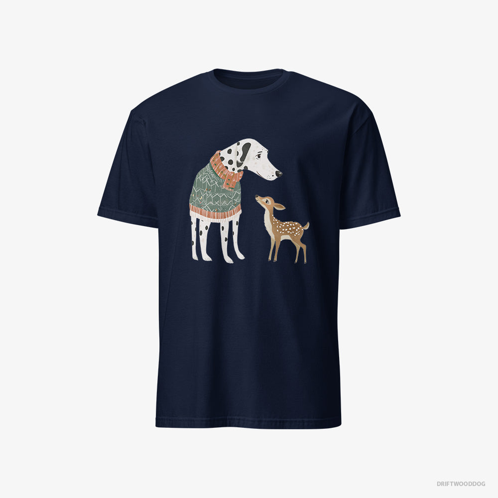 Dalmatian T-Shirt – Men Navy T-Shirt Classic – with a Playful Reindeer (on White Background)