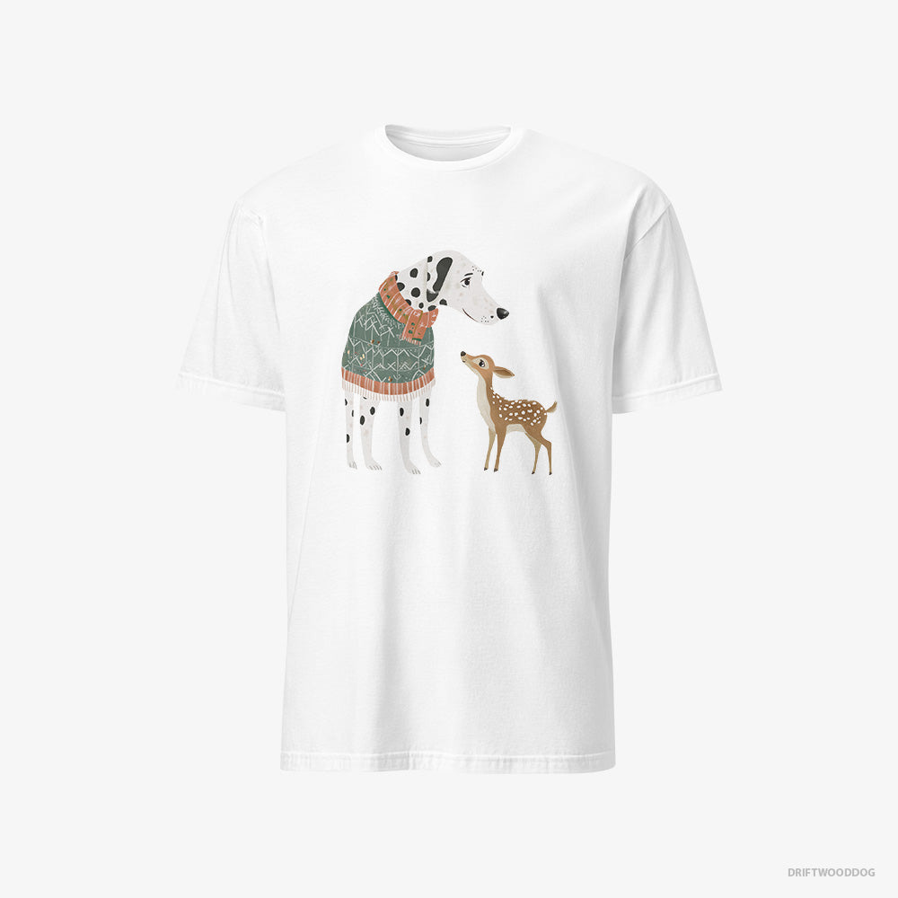 Dalmatian T-Shirt – Men White T-Shirt Classic – with a Playful Reindeer (on White Background)