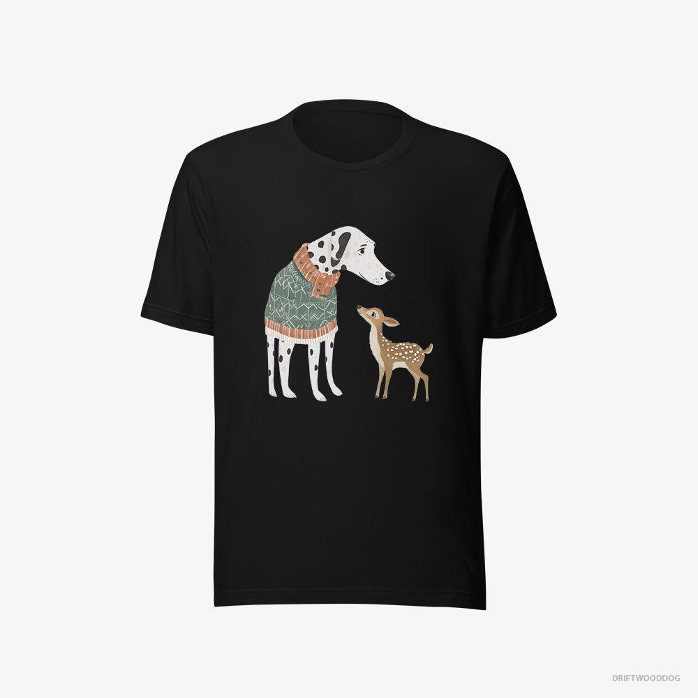 Dalmatian T-Shirt – Men Black T-Shirt Eco-Friendly – with a Playful Reindeer (on White Background)