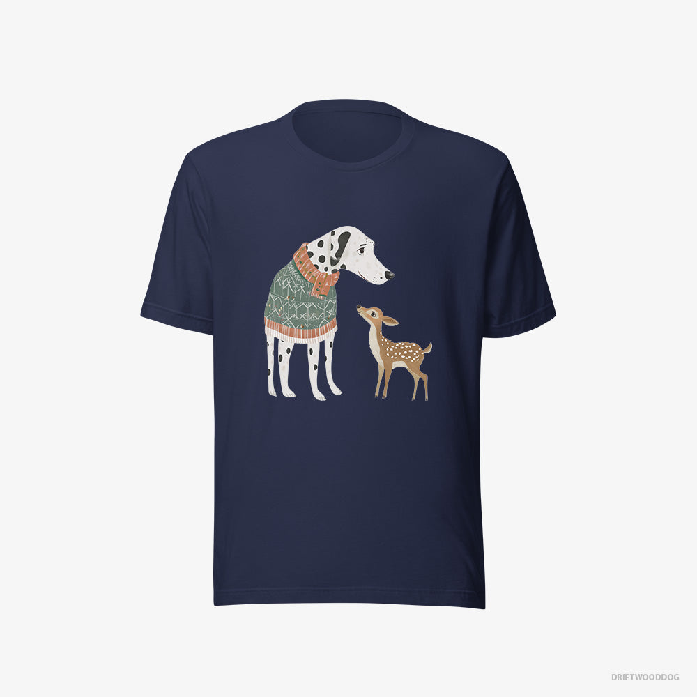 Dalmatian T-Shirt – Women Navy T-Shirt Eco-Friendly – with a Playful Reindeer (on White Background)