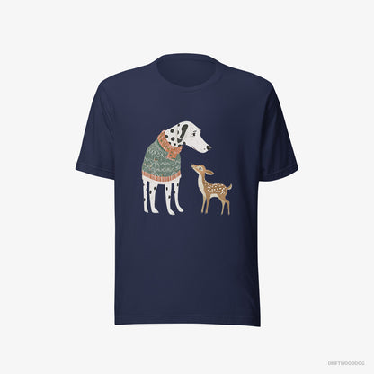 Dalmatian with a Playful Reindeer Navy T-Shirt