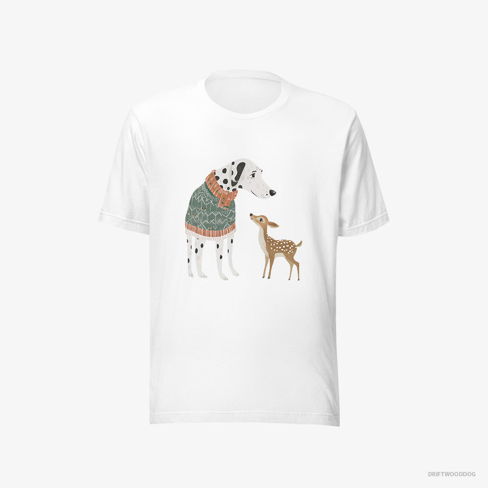 Dalmatian T-Shirt – Women White T-Shirt Eco-Friendly – with a Playful Reindeer (on White Background)