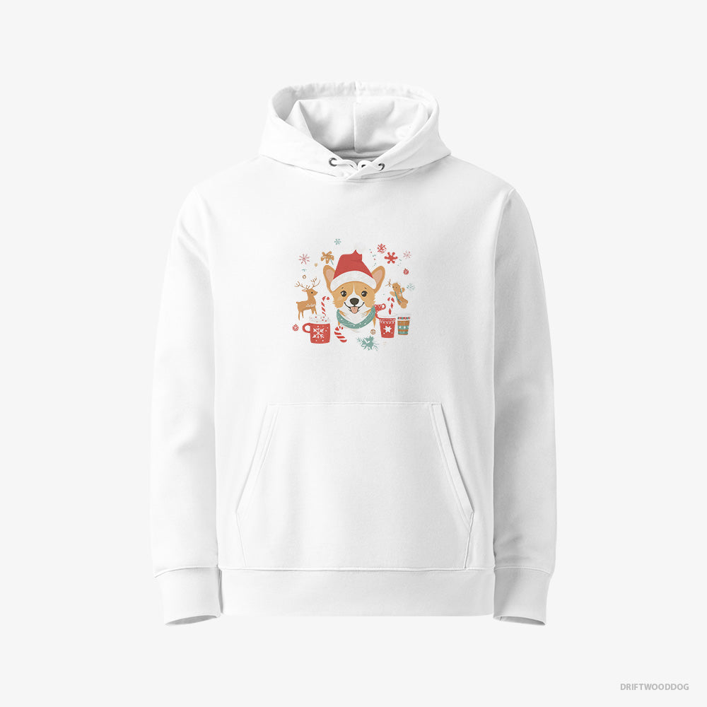 Corgi Hoodie – Women White Hoodie Eco-Friendly – with Holiday Spirit (on White Background)