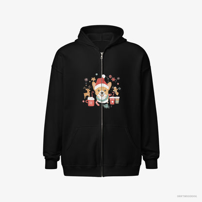 Corgi with Holiday Spirit Black Hoodie