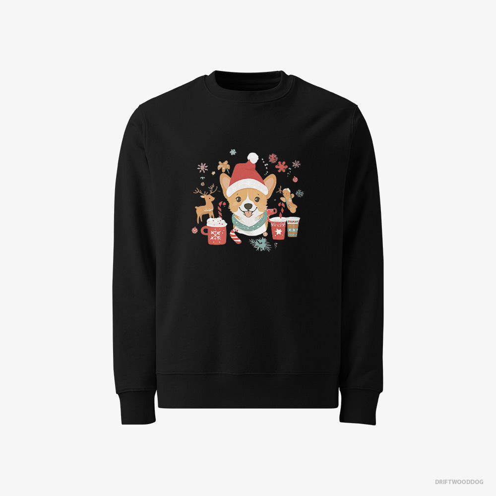 Corgi Sweatshirt – Men Black Sweatshirt Classic – with Holiday Spirit (on White Background)