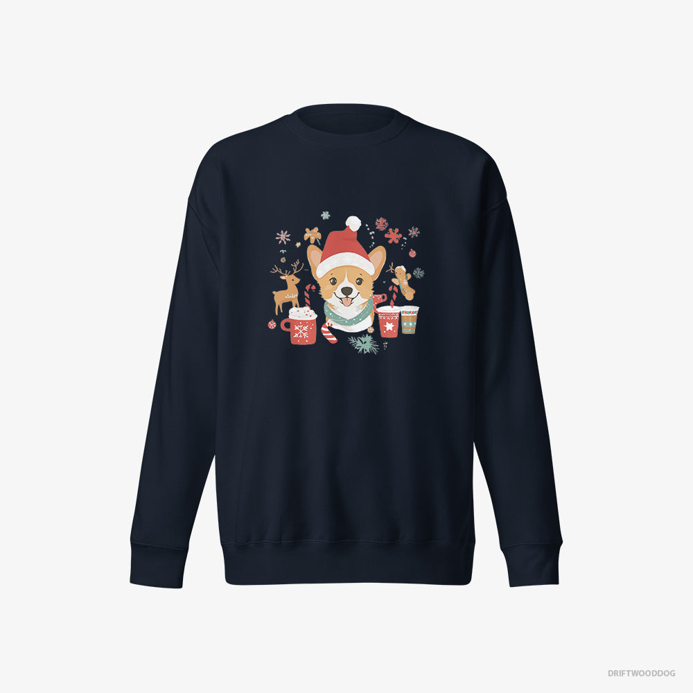 Corgi Sweatshirt – Men Navy Sweatshirt Eco-Friendly – with Holiday Spirit (on White Background)