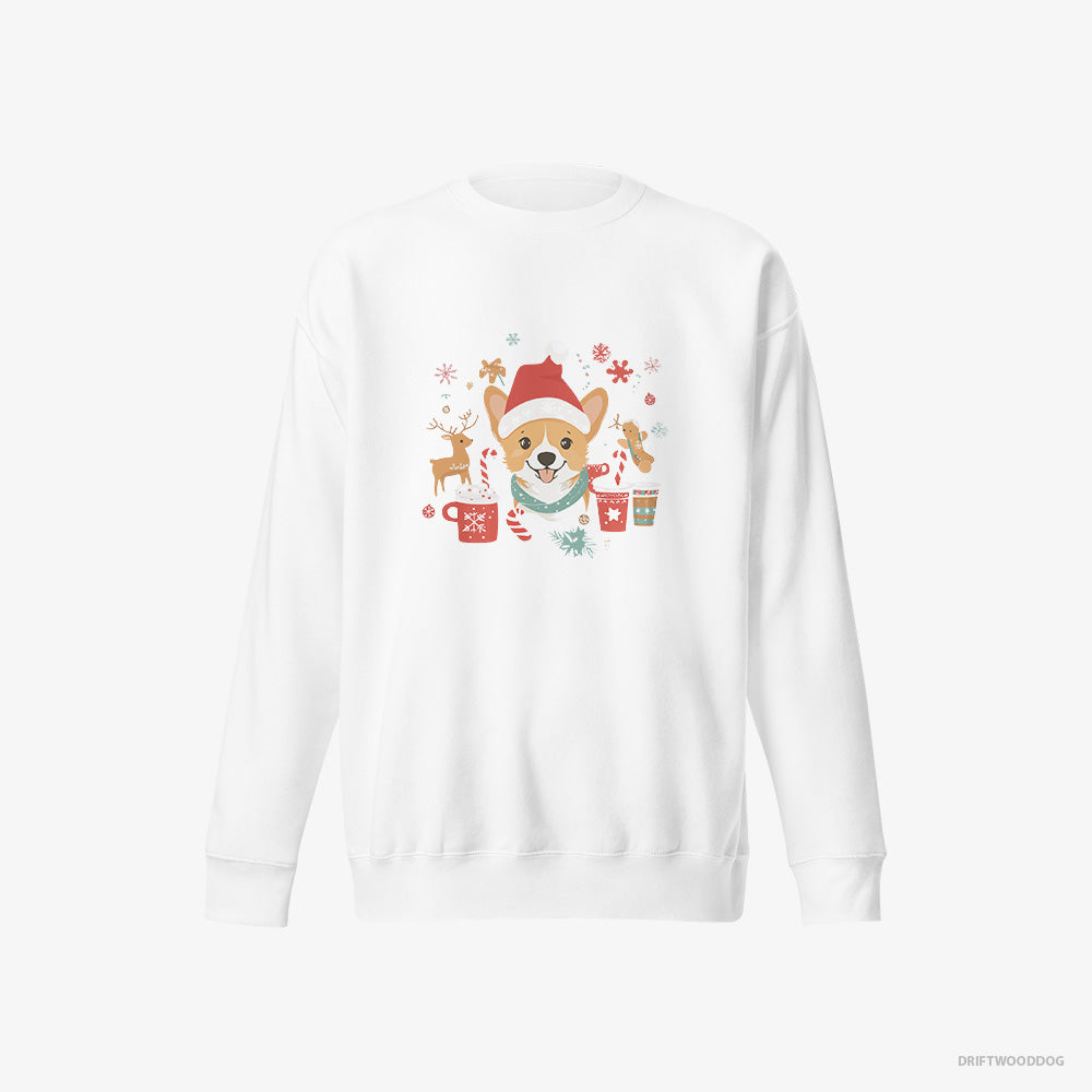 Corgi Sweatshirt – Men White Sweatshirt Eco-Friendly – with Holiday Spirit (on White Background)