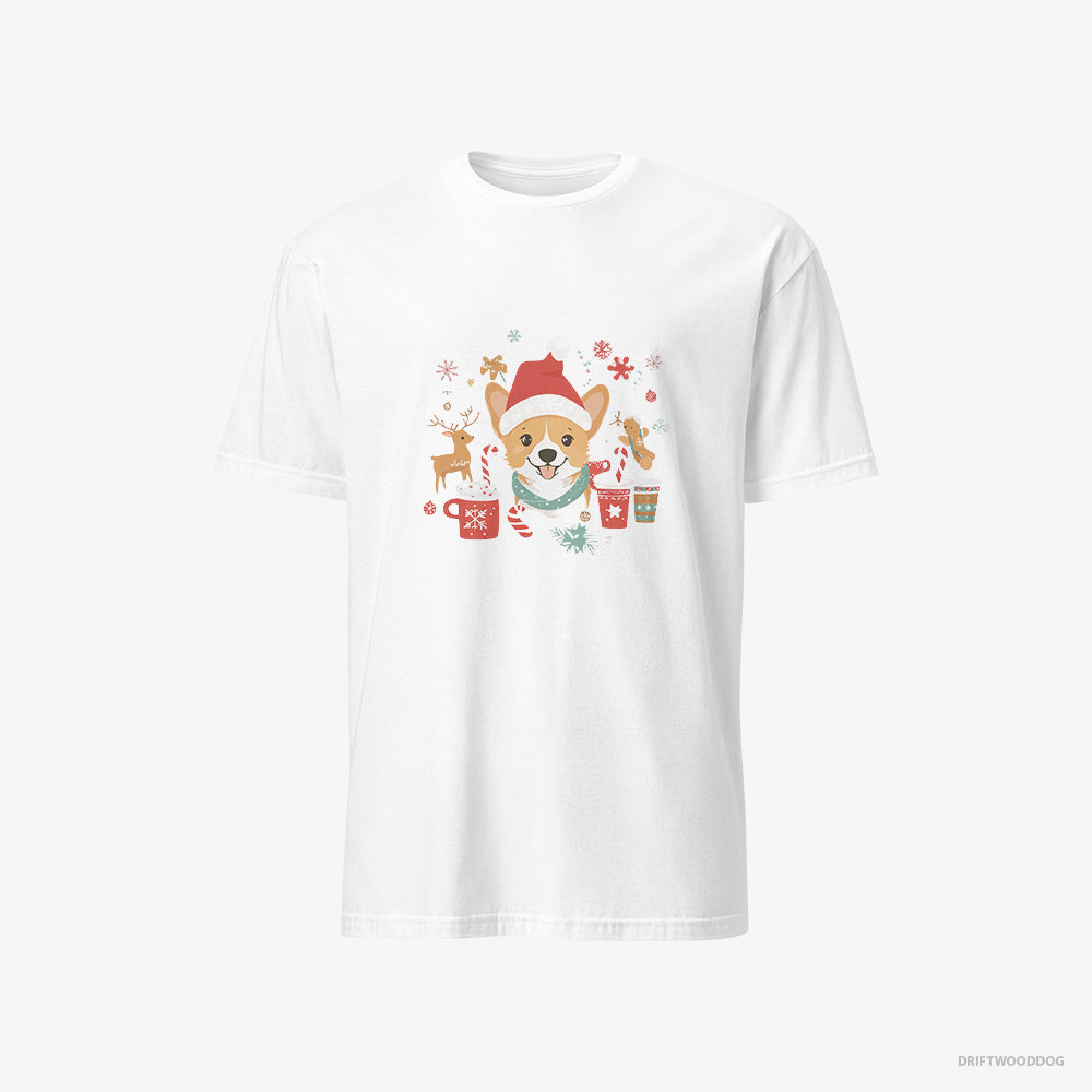 Corgi T-Shirt – Men White T-Shirt Classic – with Holiday Spirit (on White Background)