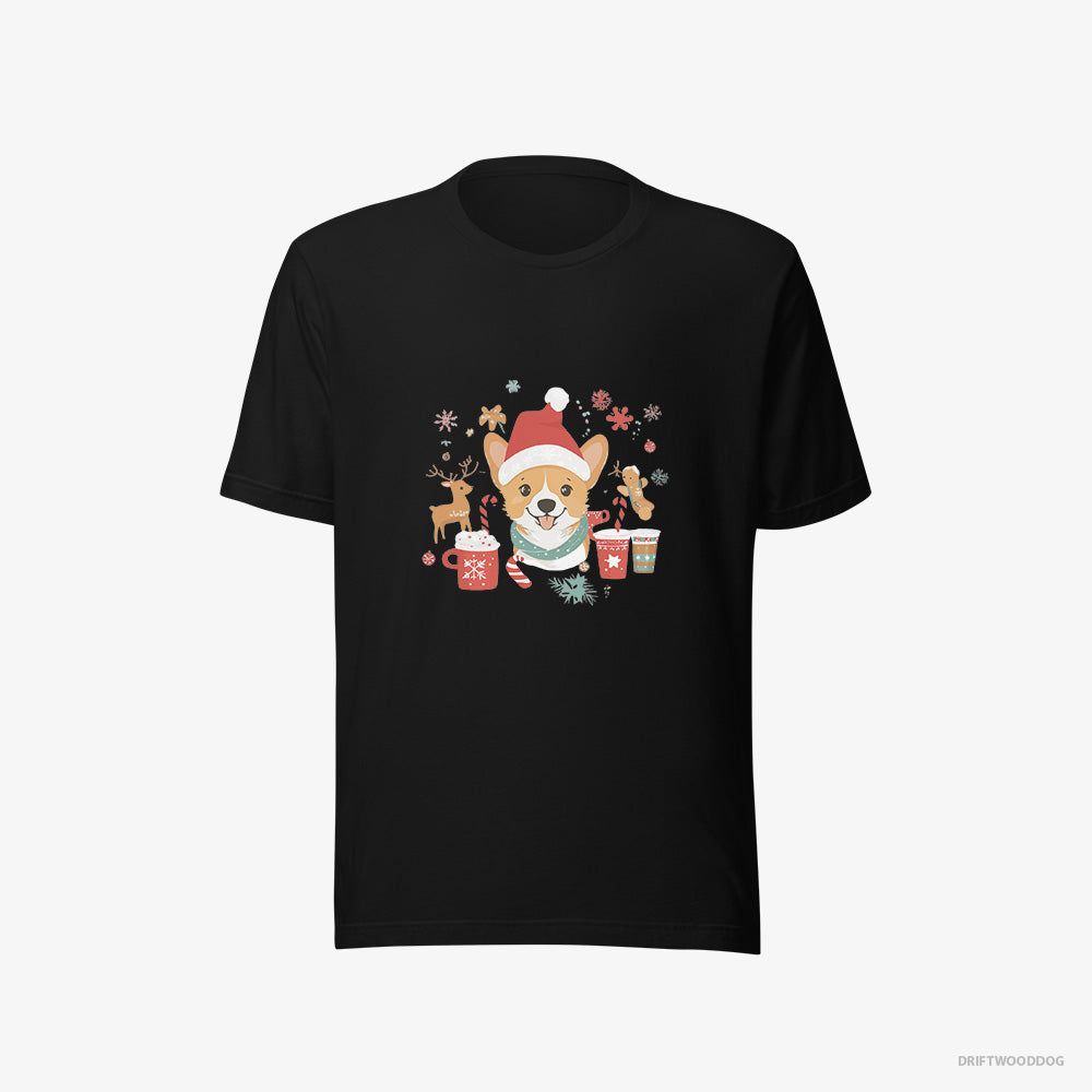 Corgi T-Shirt – Men Black T-Shirt Eco-Friendly – with Holiday Spirit (on White Background)