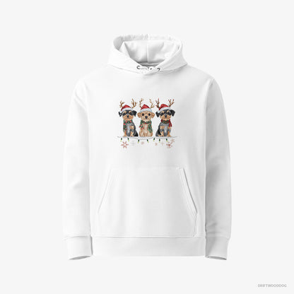 Yorkshire Terrier Puppies in a Cozy Christmas Setting White Hoodie