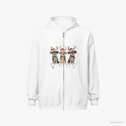 Yorkshire Terrier Puppies in a Cozy Christmas Setting White Hoodie