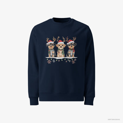 Yorkshire Terrier Sweatshirt – Men Navy Sweatshirt Classic – Puppies in a Cozy Christmas Setting (on White Background)