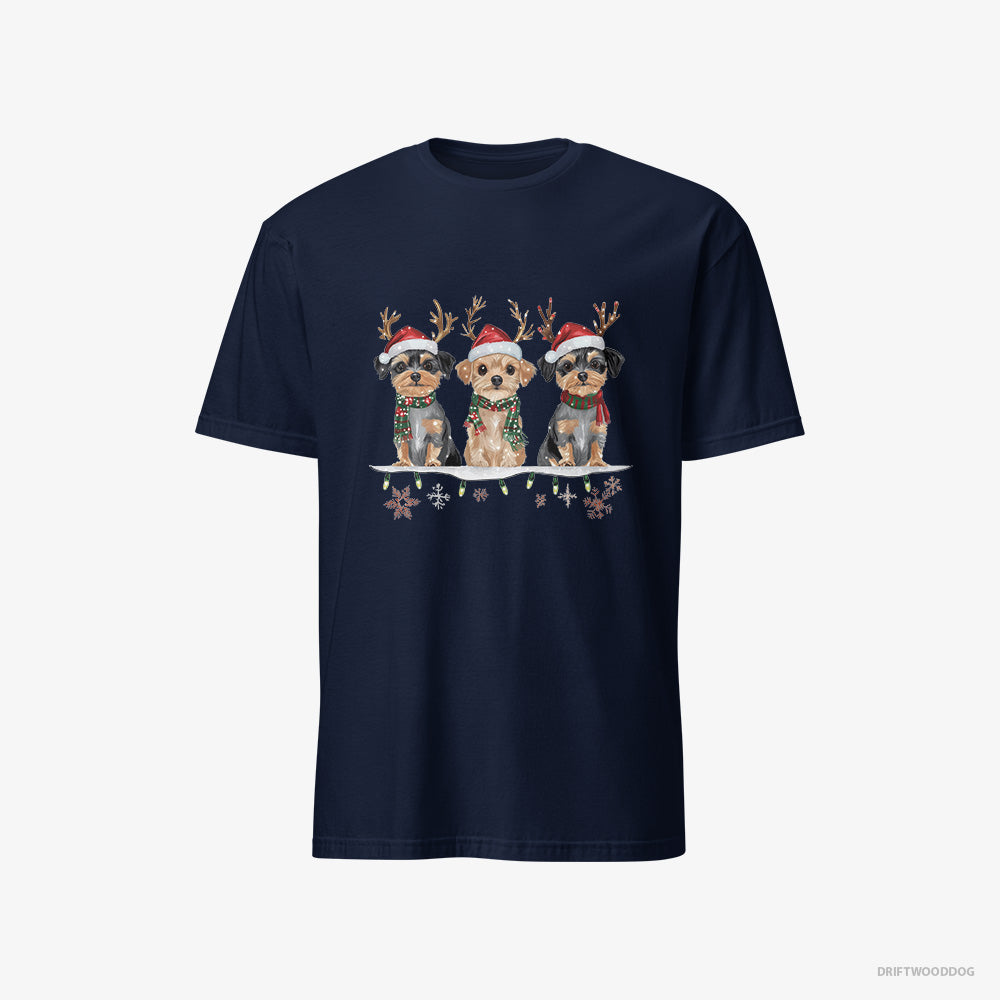 Yorkshire Terrier T-Shirt – Men Navy T-Shirt Classic – Puppies in a Cozy Christmas Setting (on White Background)