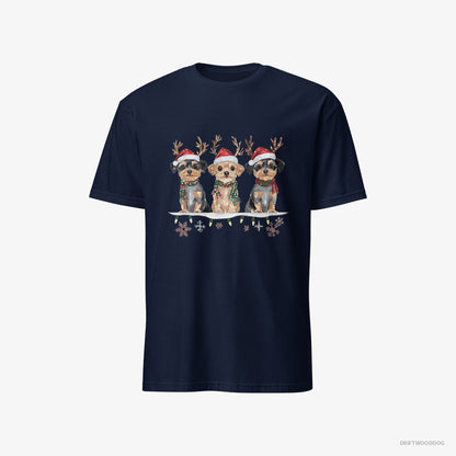 Yorkshire Terrier Puppies in a Cozy Christmas Setting Navy T-Shirt