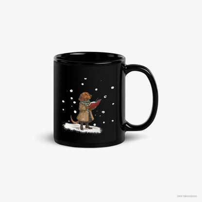 Dachshund Mug – Unisex Black Mug Classic – Singing Holiday Carols (on White Background)