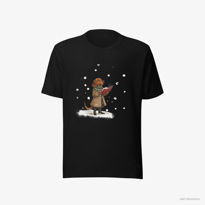 Dachshund T-Shirt – Men Black T-Shirt Eco-Friendly – Singing Holiday Carols (on White Background)