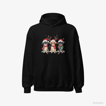 Pug Hoodie – Women Black Hoodie Classic – Puppies in a Magical Christmas Atmosphere (on White Background)