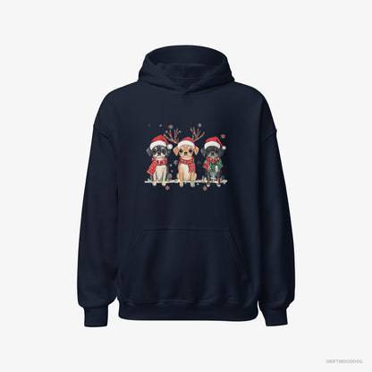 Pug Puppies in a Magical Christmas Atmosphere Navy Hoodie