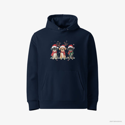 Pug Puppies in a Magical Christmas Atmosphere Navy Hoodie