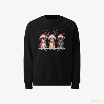 Pug Sweatshirt – Men Black Sweatshirt Classic – Puppies in a Magical Christmas Atmosphere (on White Background)