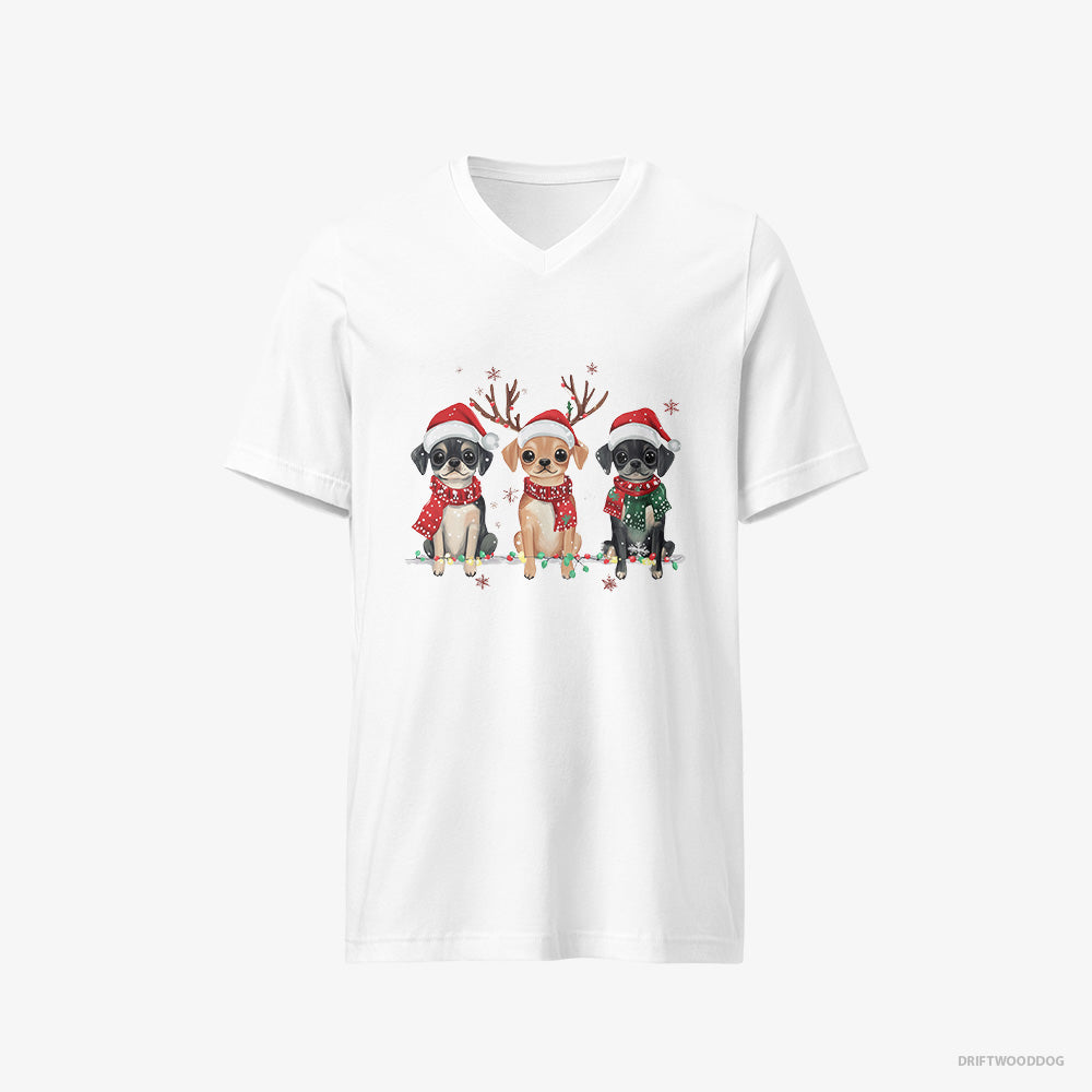 Pug Puppies in a Magical Christmas Atmosphere V-Neck T-Shirt