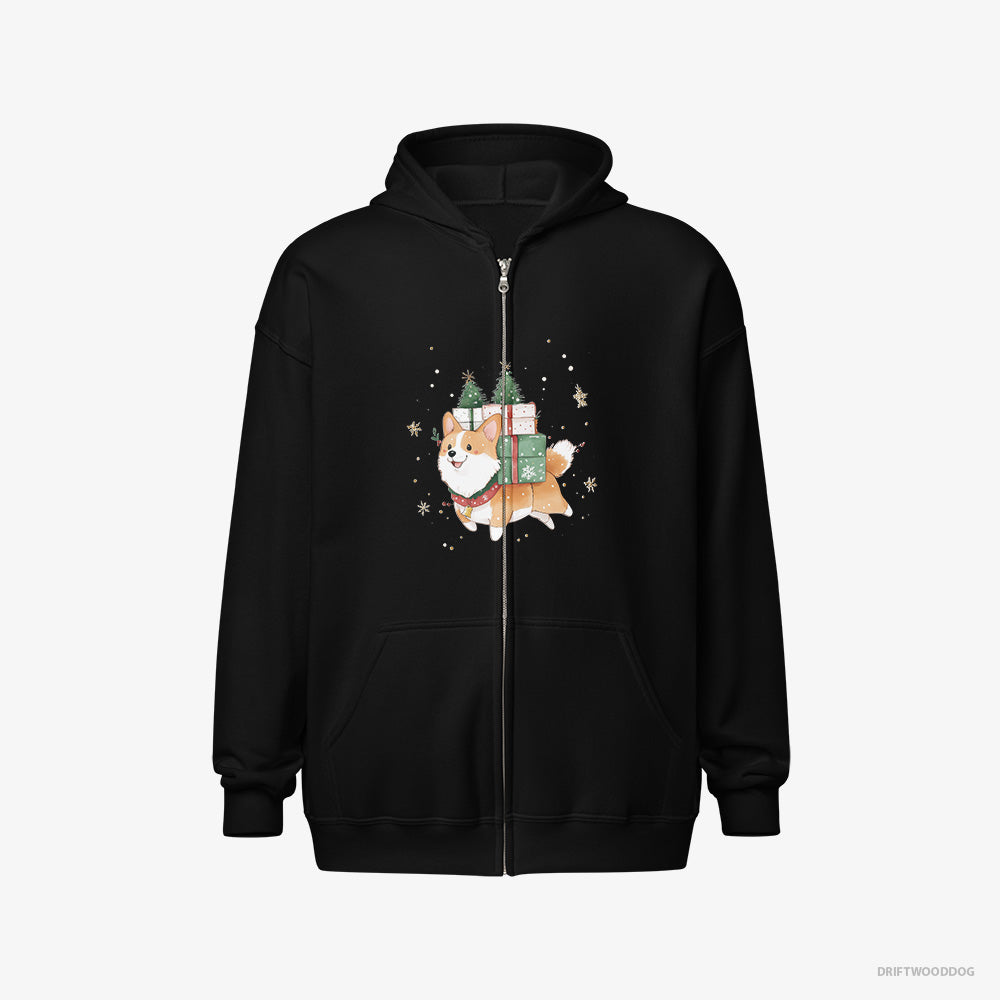 Corgi Running with Christmas Gifts and Treats Full-Zip Hoodie