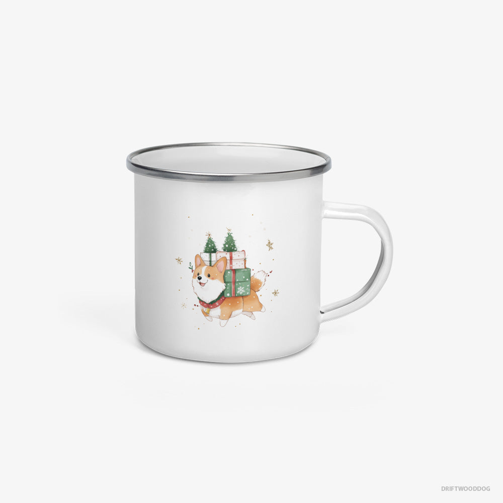 Corgi Running with Christmas Gifts and Treats Enamel Mug