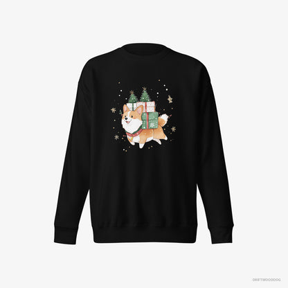 Corgi Running with Christmas Gifts and Treats Black Sweatshirt