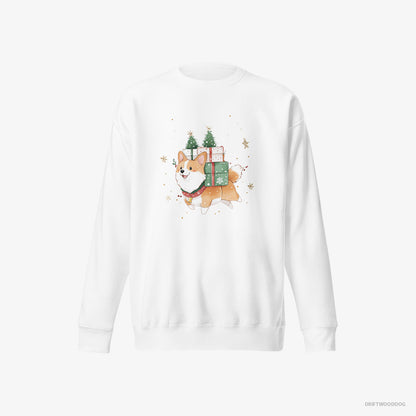 Corgi Running with Christmas Gifts and Treats White Sweatshirt