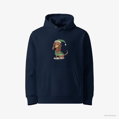 Dachshund Rocking an Elf Costume Navy Hoodie