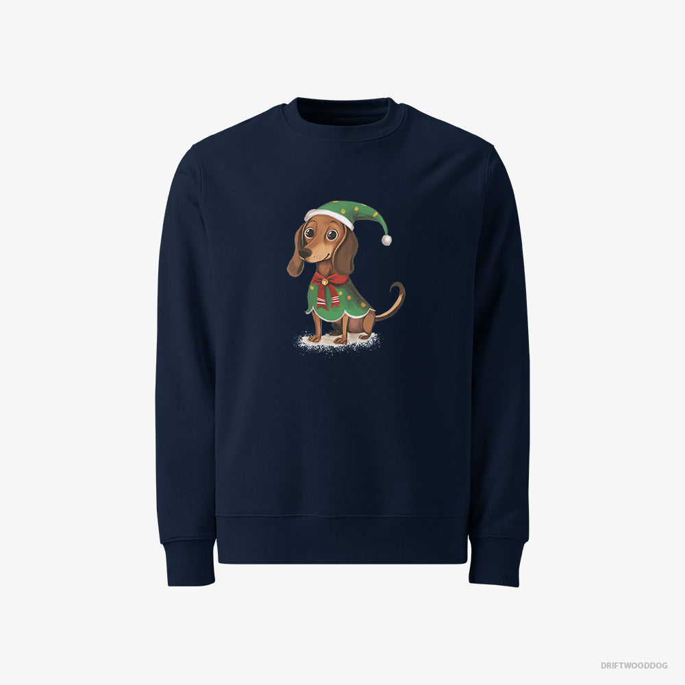 Dachshund Sweatshirt – Men Navy Sweatshirt Classic – Rocking an Elf Costume (on White Background)