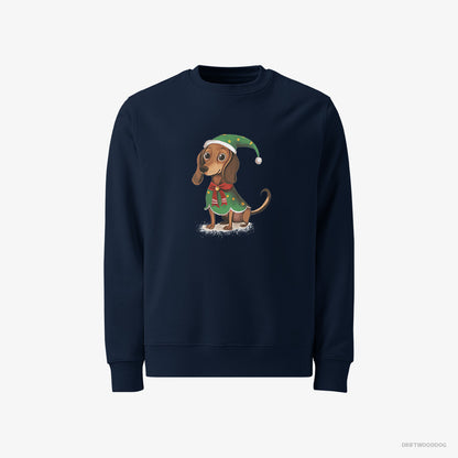 Dachshund Sweatshirt – Men Navy Sweatshirt Classic – Rocking an Elf Costume (on White Background)