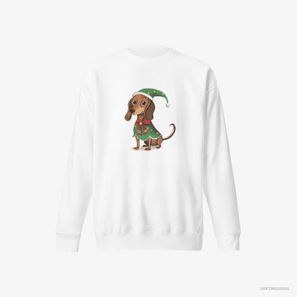 Dachshund Rocking an Elf Costume White Sweatshirt