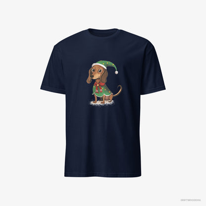 Dachshund Rocking an Elf Costume Navy T-Shirt