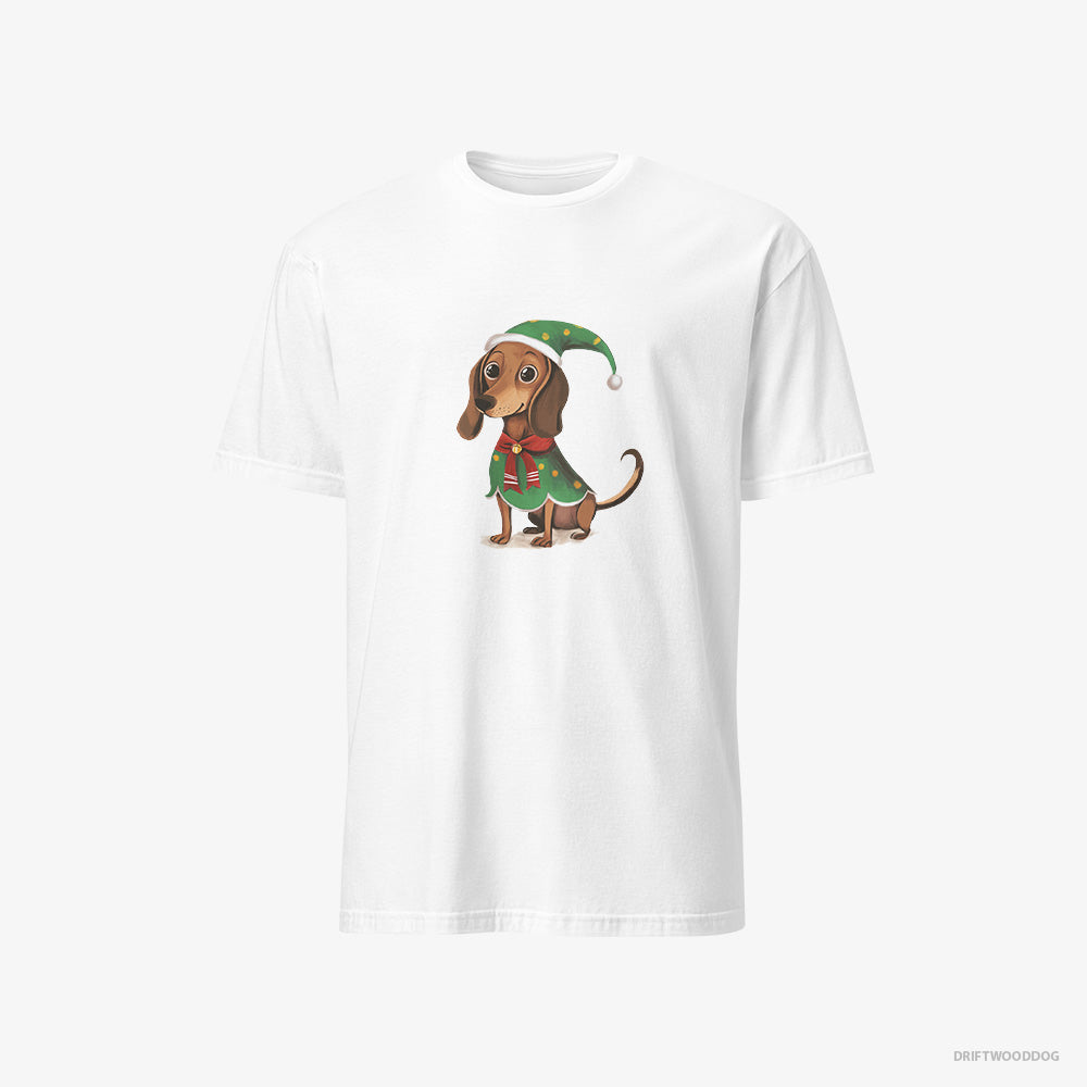 Dachshund T-Shirt – Men White T-Shirt Classic – Rocking an Elf Costume (on White Background)