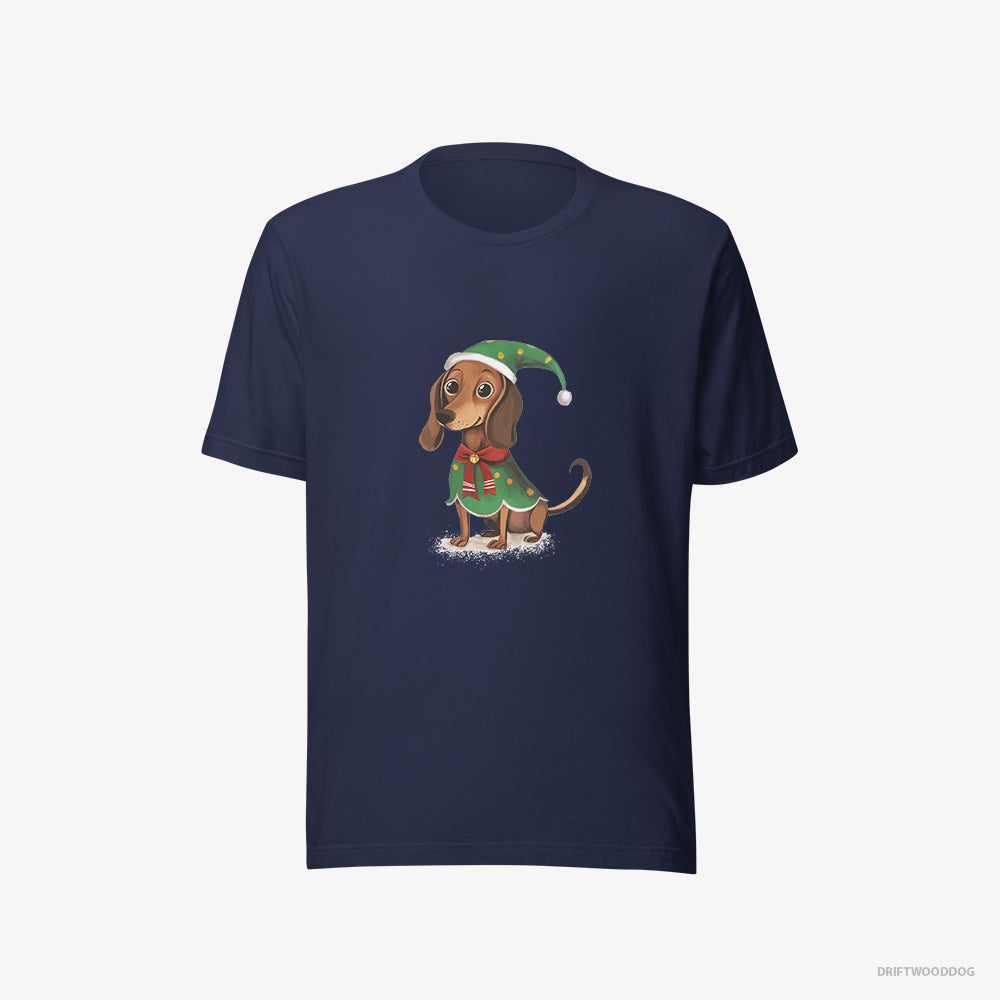 Dachshund T-Shirt – Men Navy T-Shirt Eco-Friendly – Rocking an Elf Costume (on White Background)