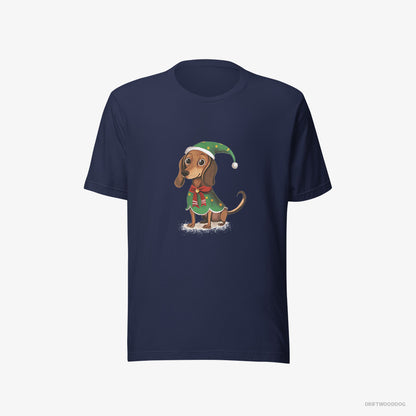 Dachshund Rocking an Elf Costume Navy T-Shirt