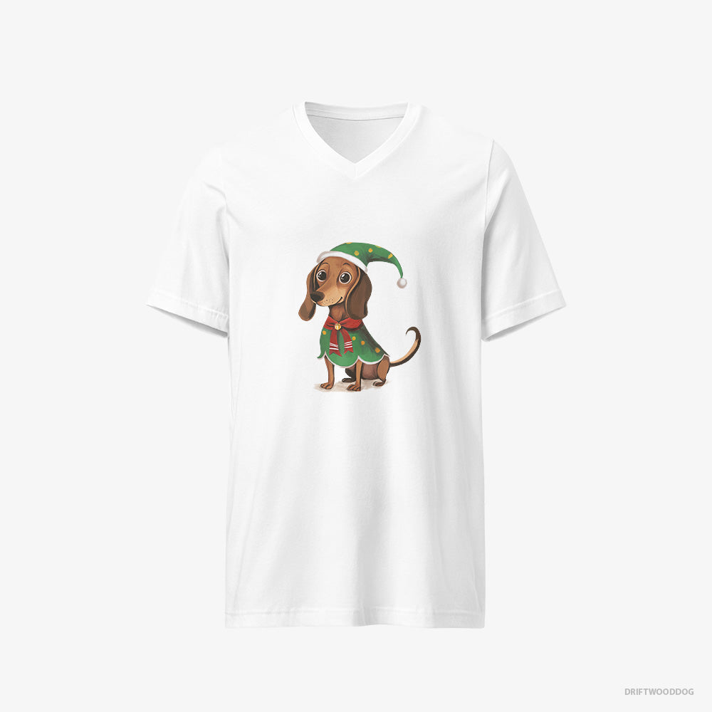 Dachshund Rocking an Elf Costume V-Neck T-Shirt