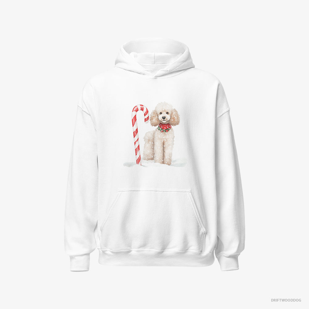 Poodle Hoodie – Men White Hoodie Classic – with a Christmas Candy Cane (on White Background)