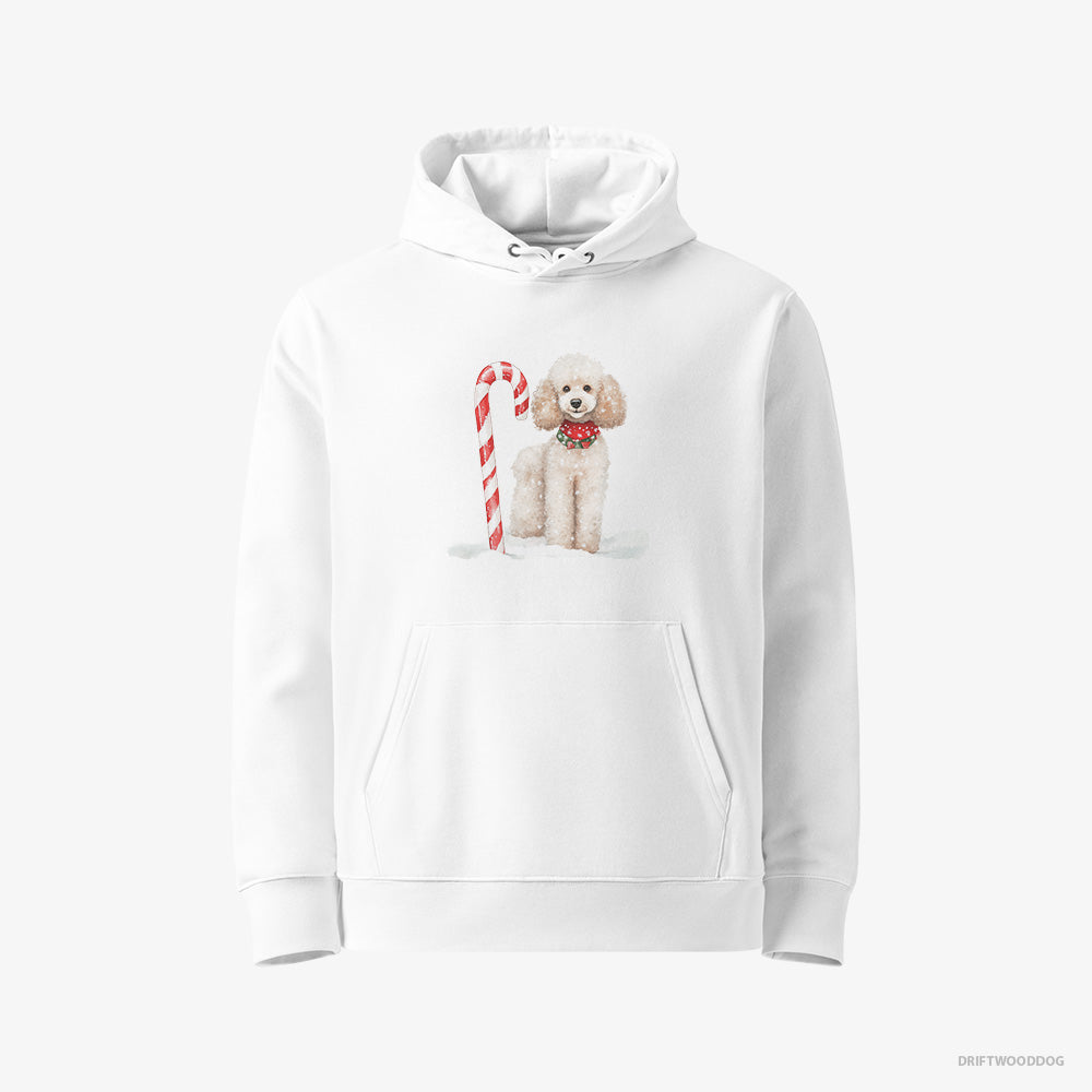 Poodle Hoodie – Women White Hoodie Eco-Friendly – with a Christmas Candy Cane (on White Background)