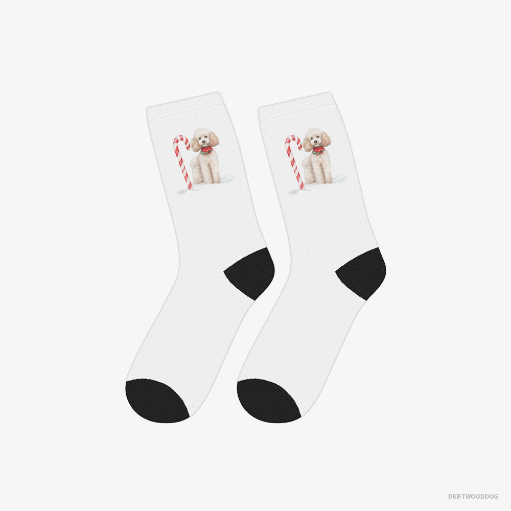 Poodle Socks – Unisex White Socks Classic – with a Christmas Candy Cane (on White Background)