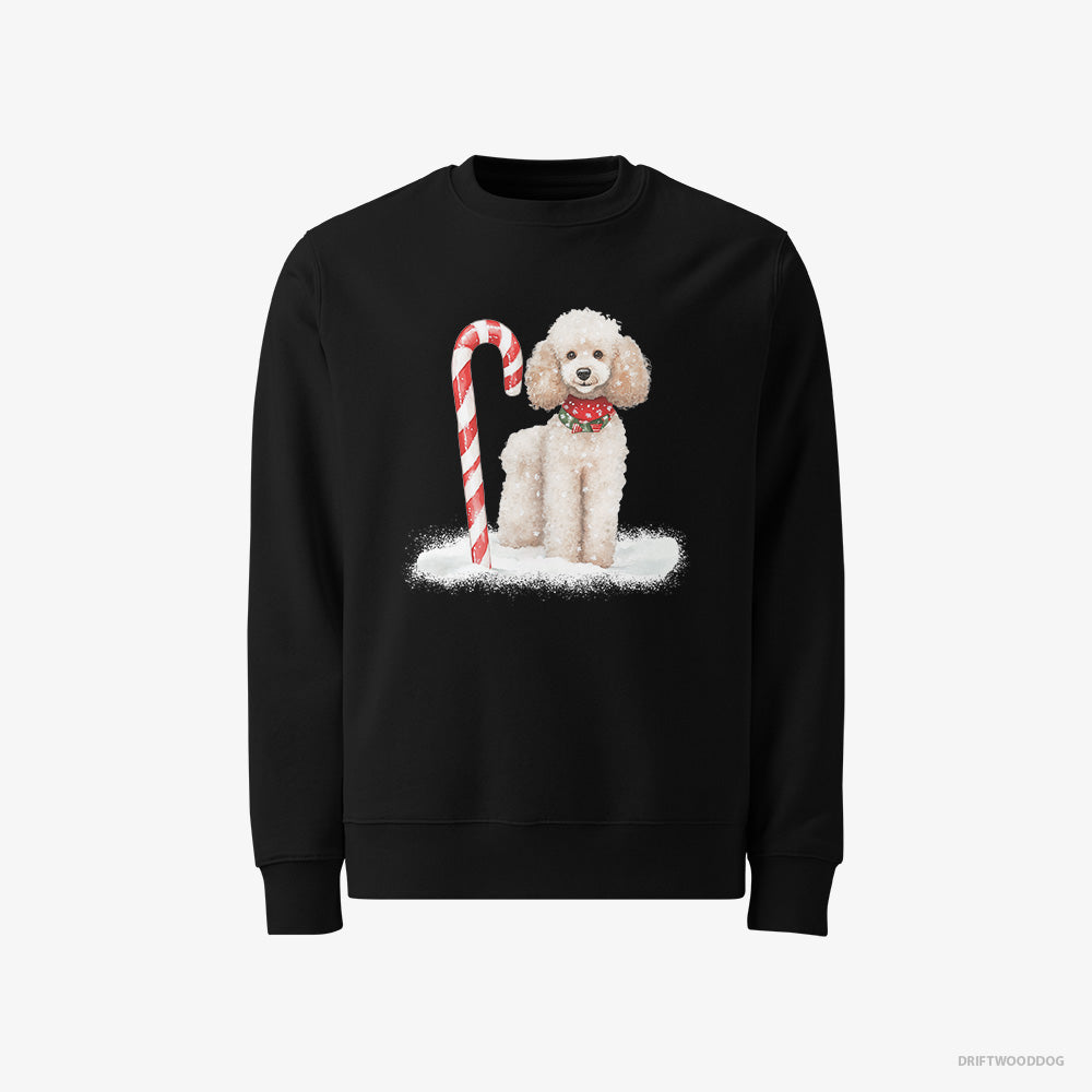 Poodle Sweatshirt – Men Black Sweatshirt Classic – with a Christmas Candy Cane (on White Background)