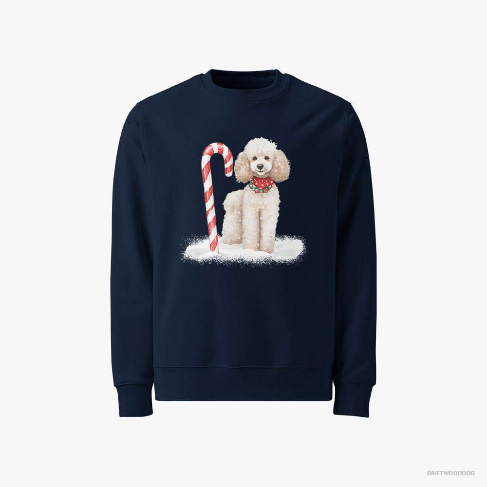 Poodle Sweatshirt – Men Navy Sweatshirt Classic – with a Christmas Candy Cane (on White Background)