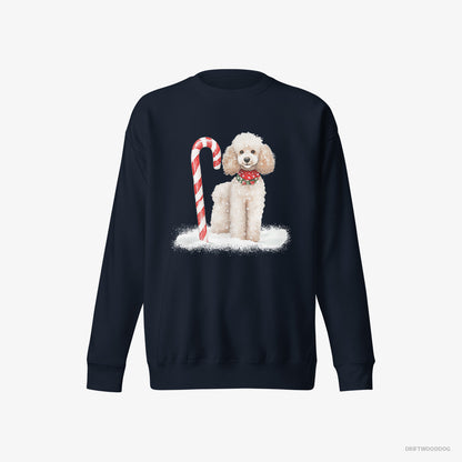 Poodle Sweatshirt – Men Navy Sweatshirt Eco-Friendly – with a Christmas Candy Cane (on White Background)