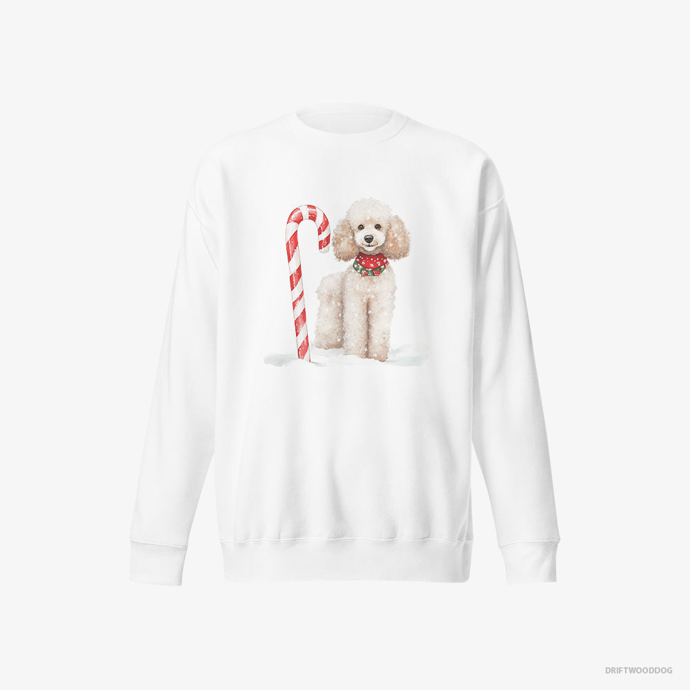 Poodle Sweatshirt – Men White Sweatshirt Eco-Friendly – with a Christmas Candy Cane (on White Background)