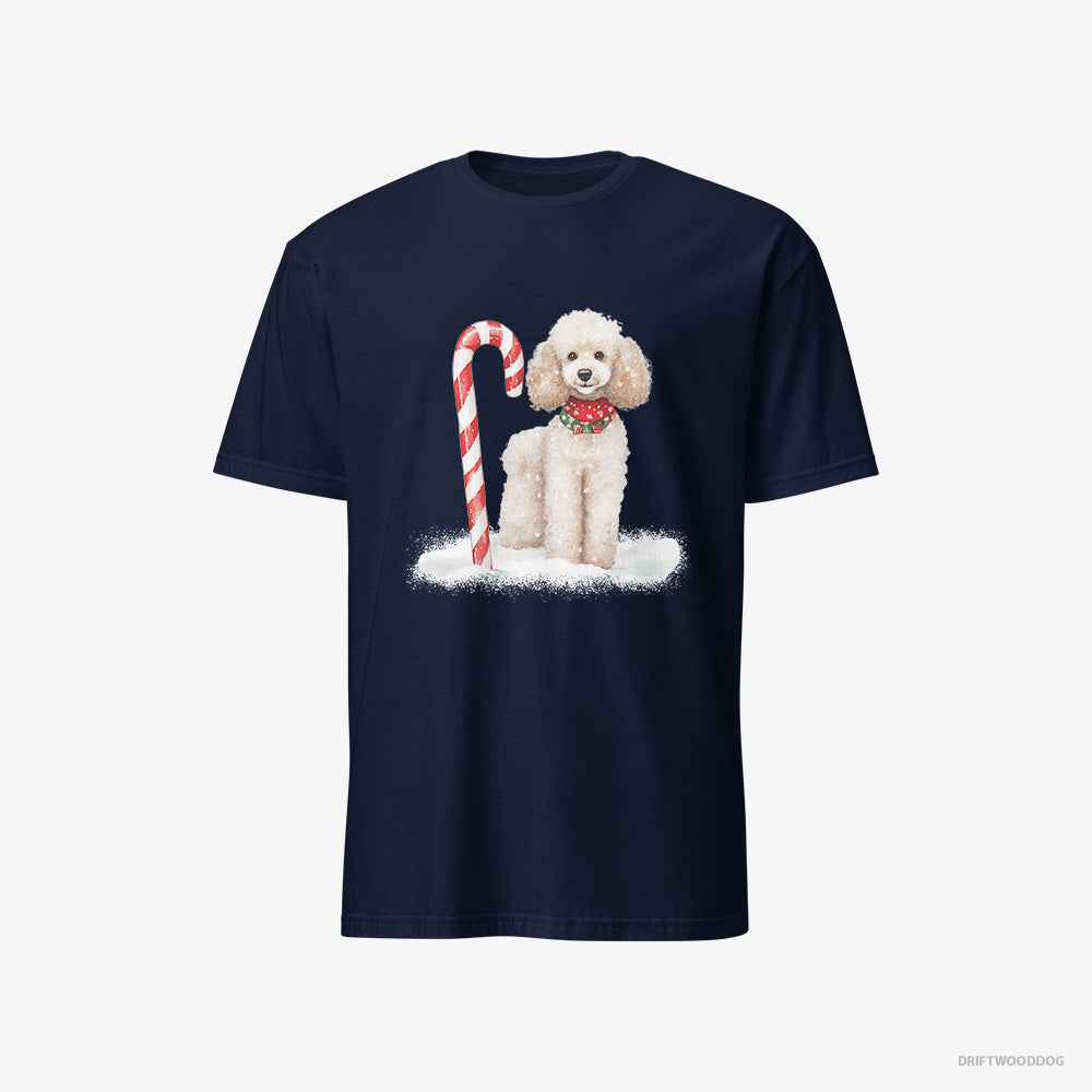 Poodle T-Shirt – Men Navy T-Shirt Classic – with a Christmas Candy Cane (on White Background)